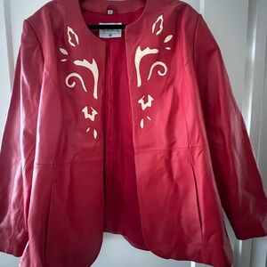 Pamela McCoy Red Leather Jacket with White Accents